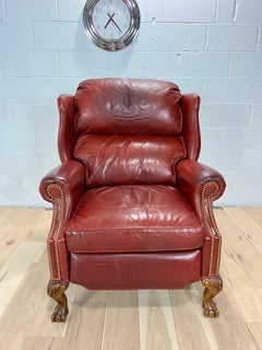 Napoleon III Style Leather Wingback Recliner Library Armchair
