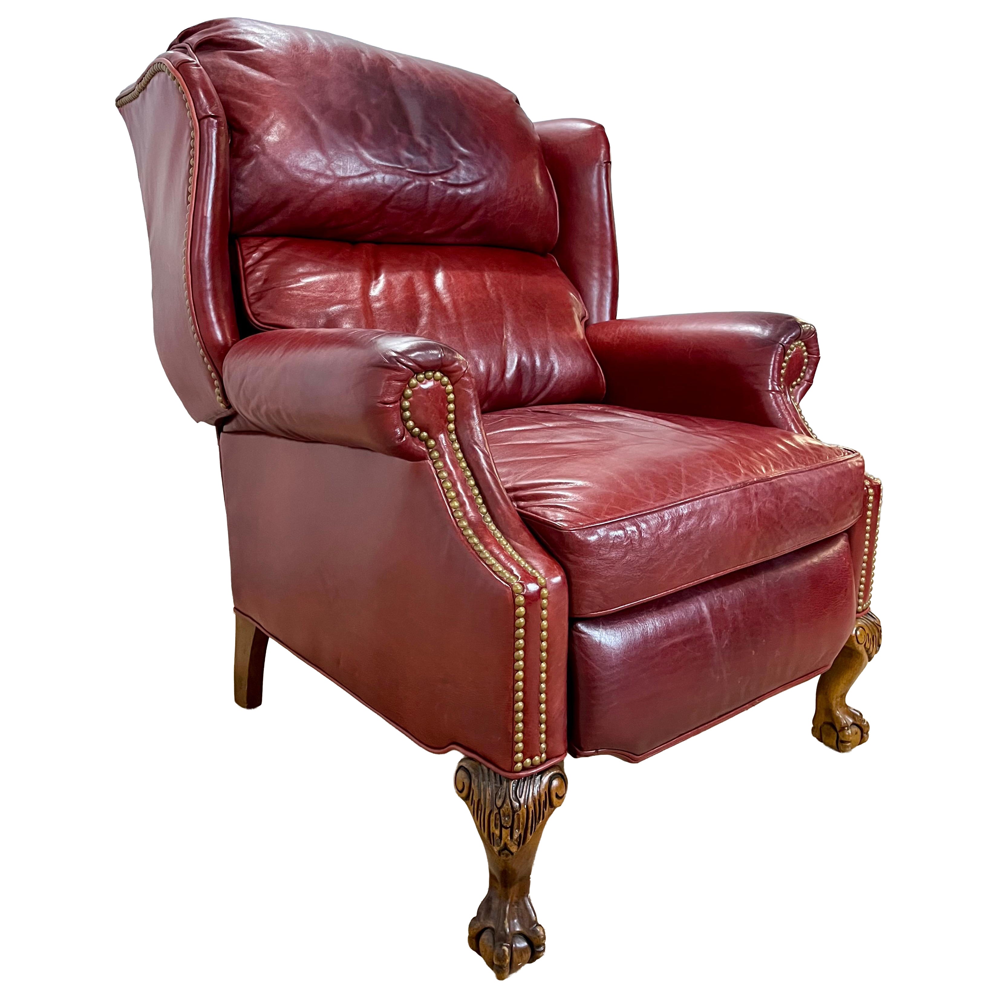 Napoleon III Style Leather Wingback Recliner Library Armchair