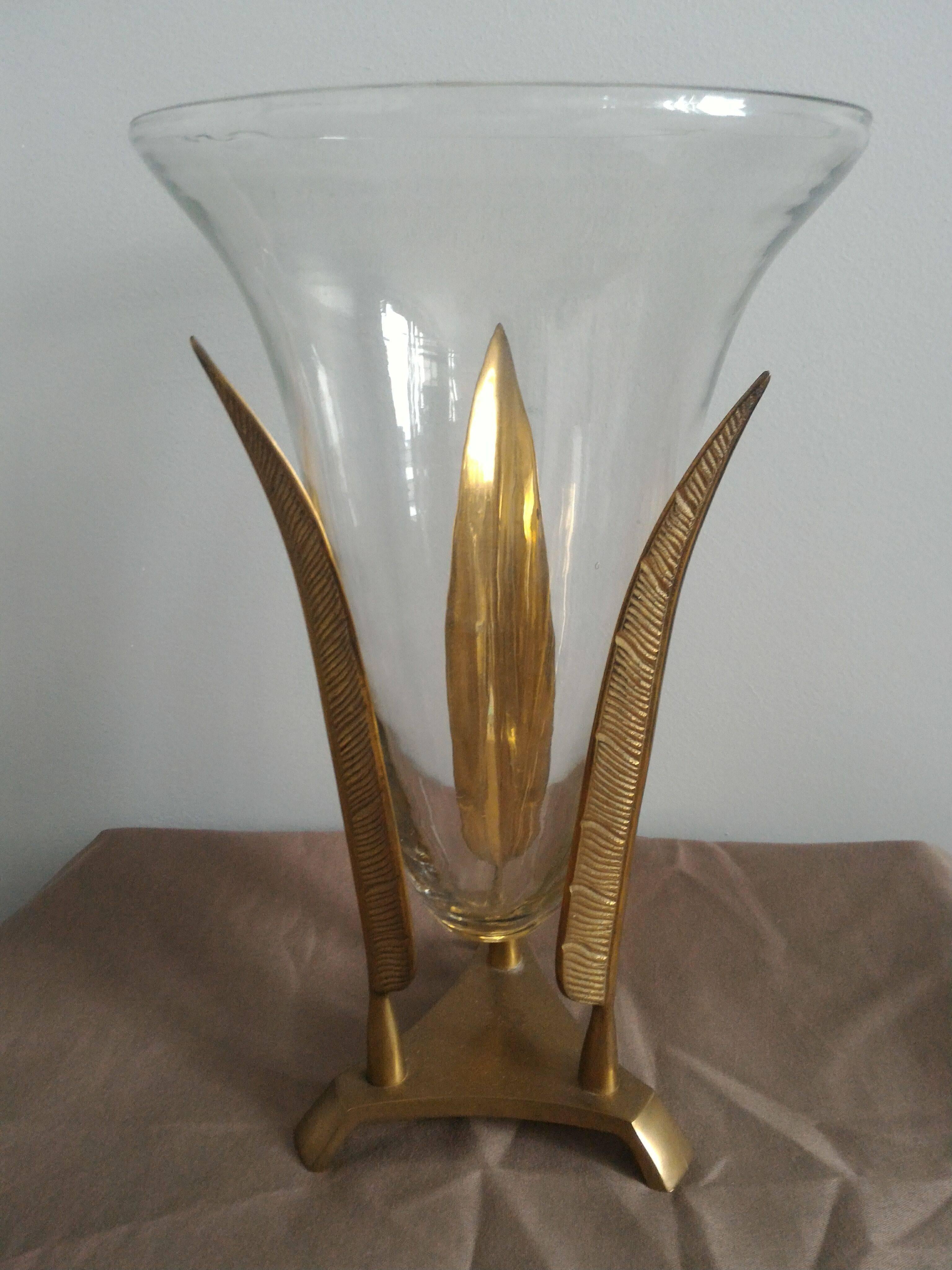 Mid-20th Century Napoleon III Style Leaves Gilt Bronze Vase, France