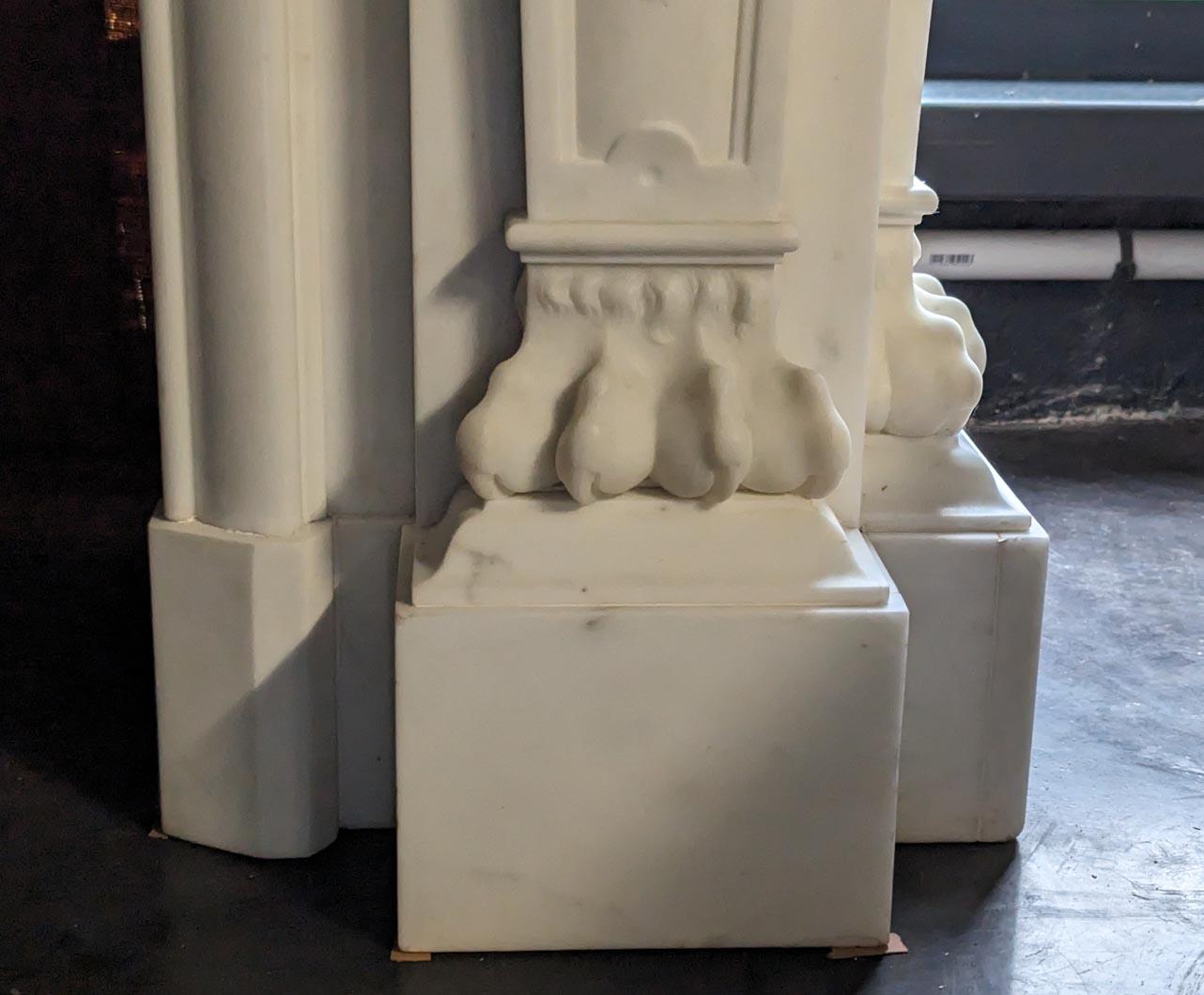 Napoleon III-Style Mantelpiece in Statuario Carrara Marble Including a Clock For Sale 5