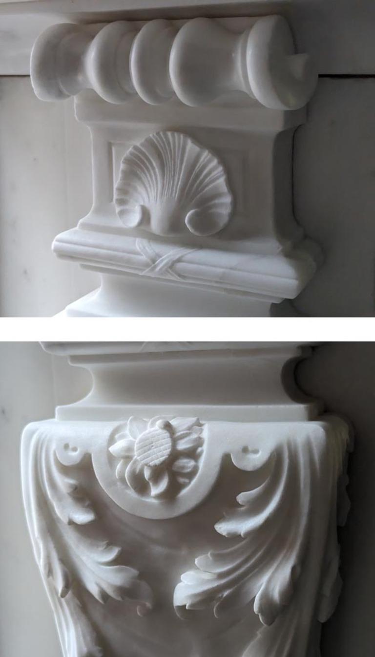 Napoleon III-Style Mantelpiece in Statuario Carrara Marble Including a Clock For Sale 1