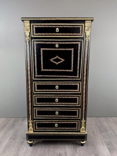 Napoleon III Boulle-Style Secrétaire, Black Lacquer, Late 19th Century