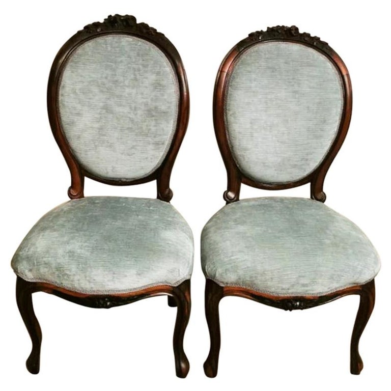 Napoleon III Pair of Carved Mahogany Bedroom Chairs Napoleon III Pair of Carved Mahogany Bedroom Chairs