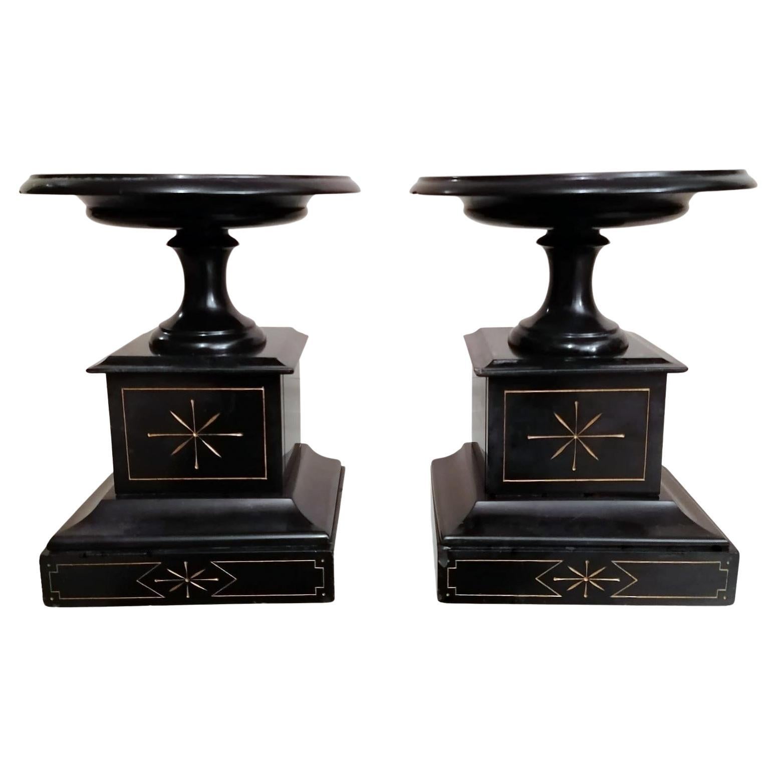 Napoleon III Style Pair of "Cassolettes" in Absolute Black Marble