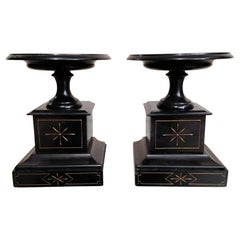 Antique Napoleon III Style Pair of "Cassolettes" in Absolute Black Marble