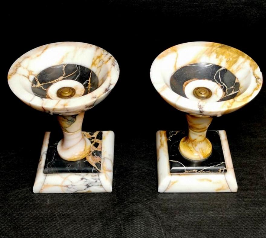 Polished Napoleon III  Pair of French Cassolettes with Siena Yellow and Portoro Marbles