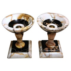 Antique Napoleon III  Pair of French Cassolettes with Siena Yellow and Portoro Marbles