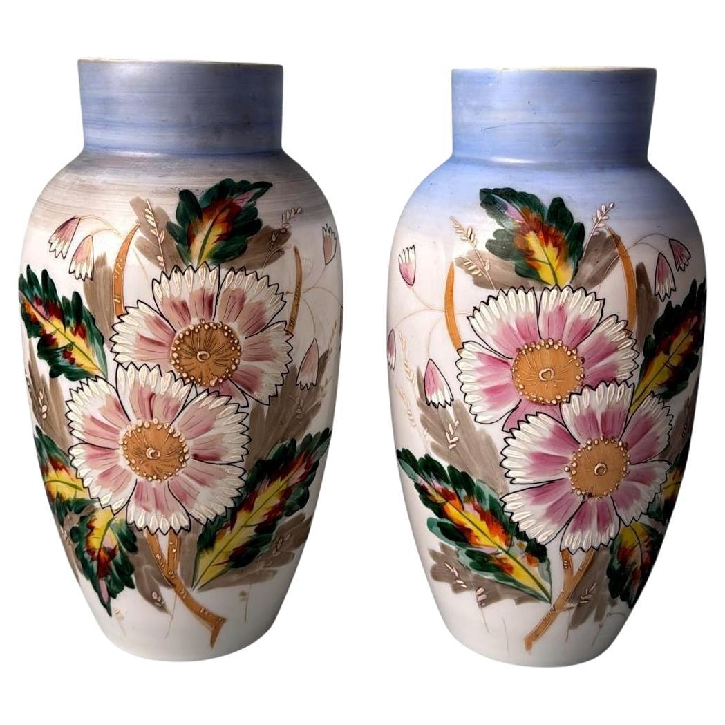 Napoleon III Style Pair of Hand-Painted Opaline Glass Vases