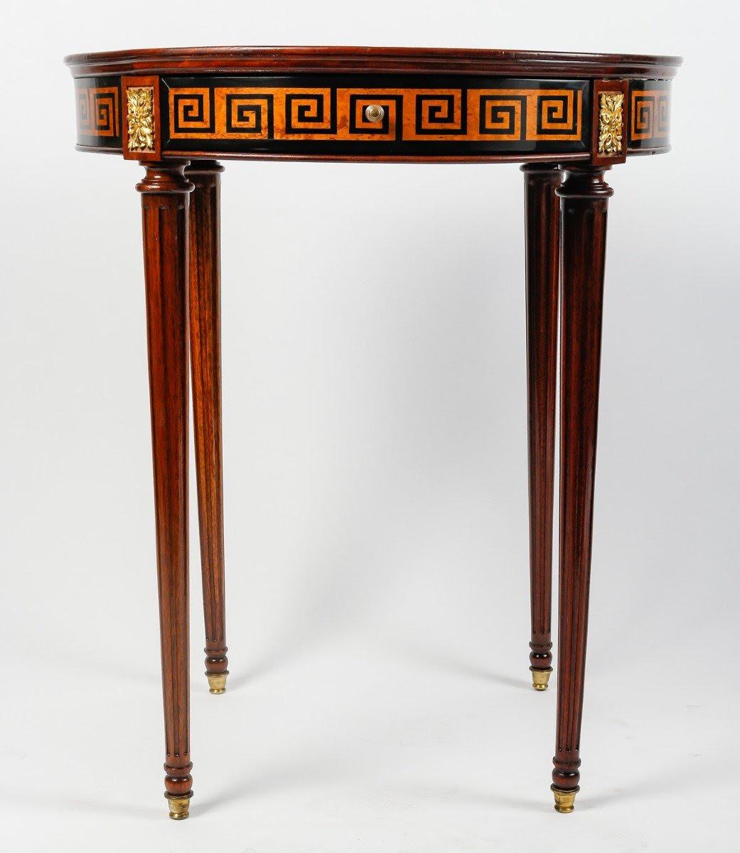 Napoleon III Style Pedestal Table, in Wood Marquetry and Gilt Bronze. For Sale 2
