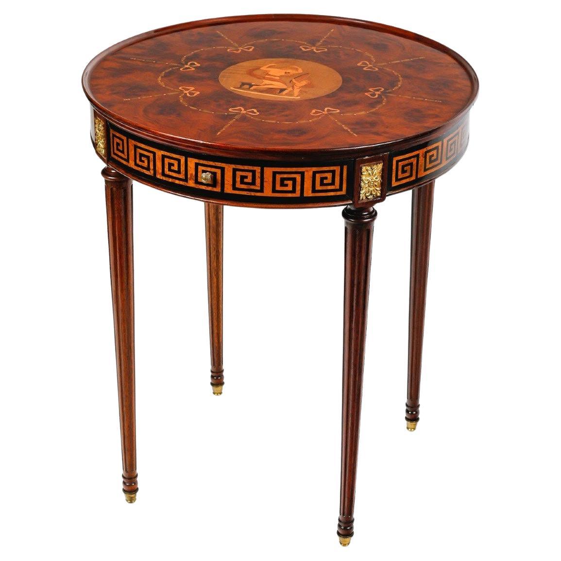 Napoleon III Style Pedestal Table, in Wood Marquetry and Gilt Bronze. For Sale