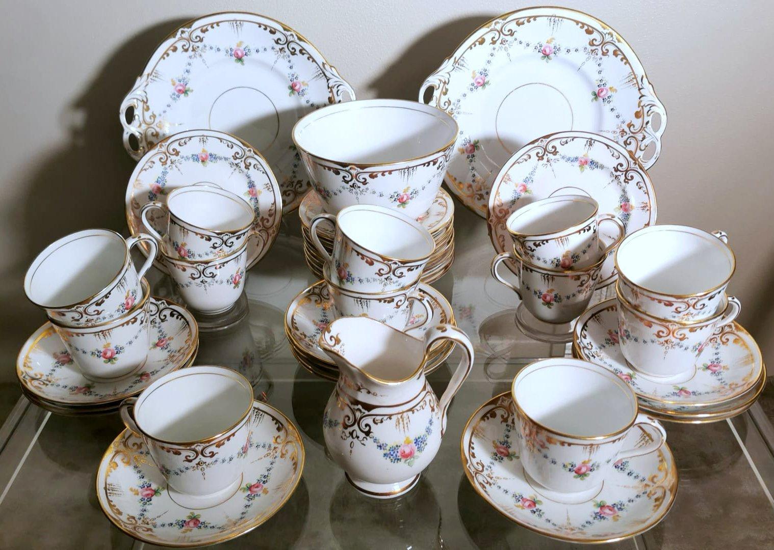 French Napoleon III Style Porcelain De Paris Coffee/Tea Service For 12 People-28 Pieces For Sale