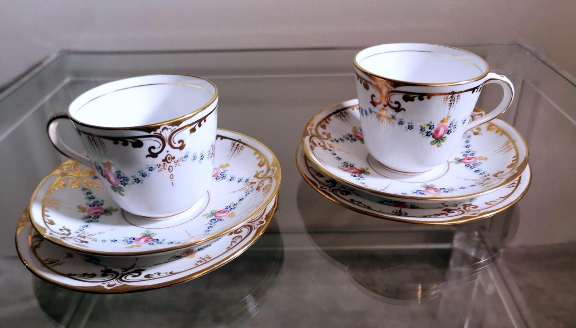 Hand-Painted Napoleon III Style Porcelain De Paris Coffee/Tea Service For 12 People-28 Pieces For Sale