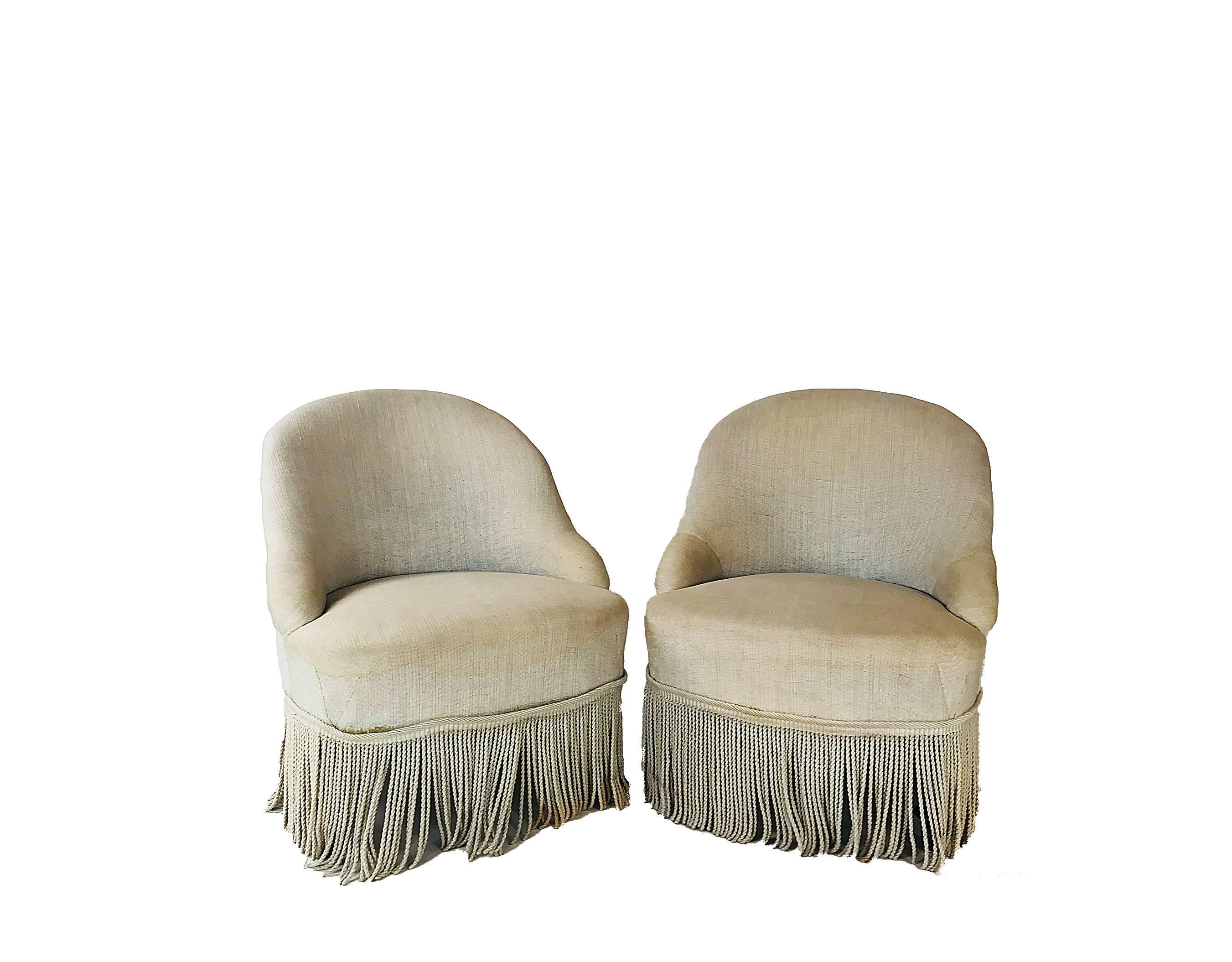 Turned Napoleon III Style Slipper Chairs, Pair