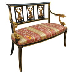 Napoleon III Style Sofa in Black Lacquered Wood and gold details. Mid-Century
