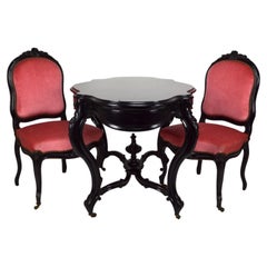 Napoleon III Style Table and Chairs in Blackened Wood, France, circa 1870