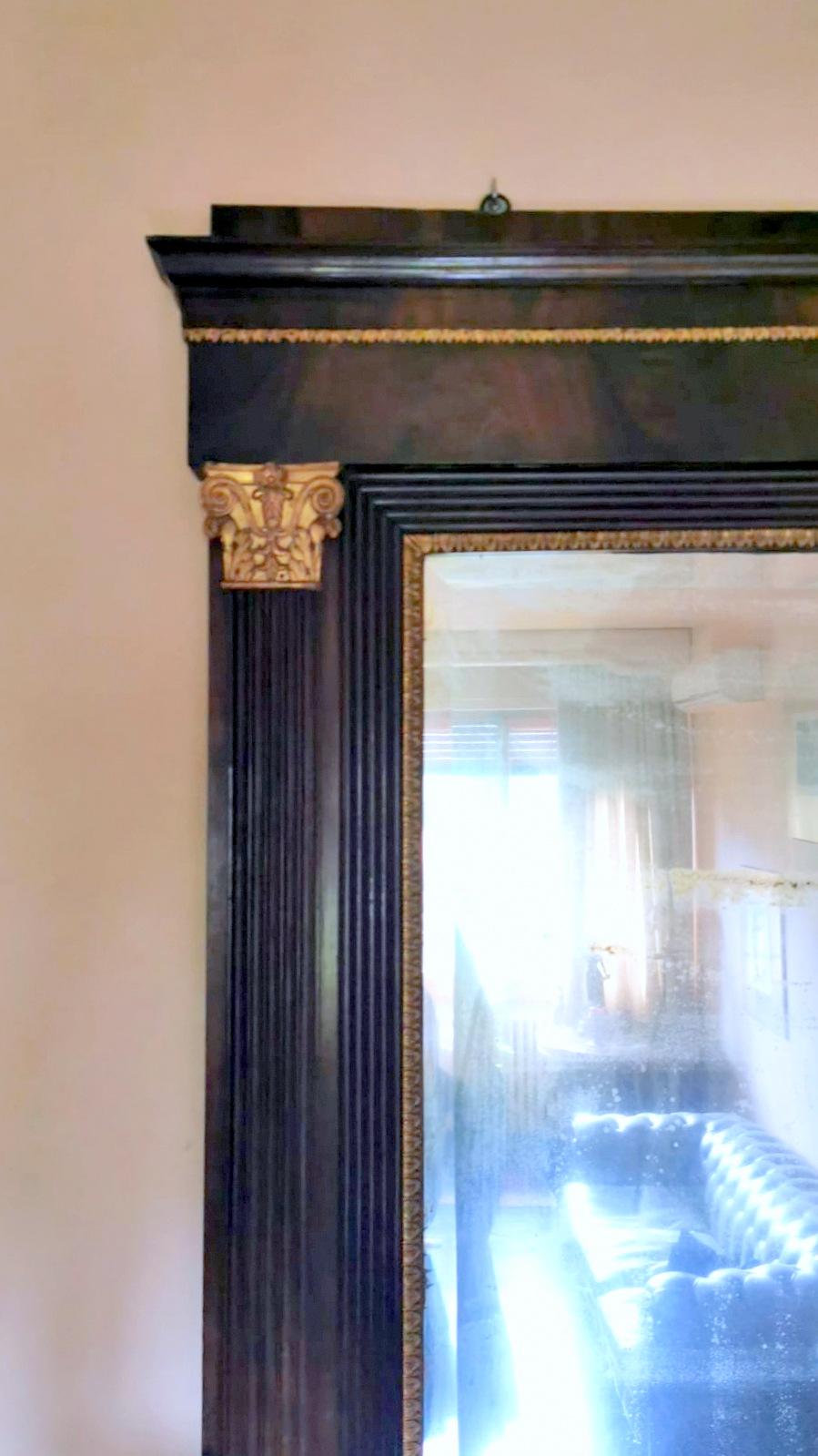 Napoleon III Style Tall Austrian Wooden Frame Mercury Mirror and Gold Decoration For Sale 8