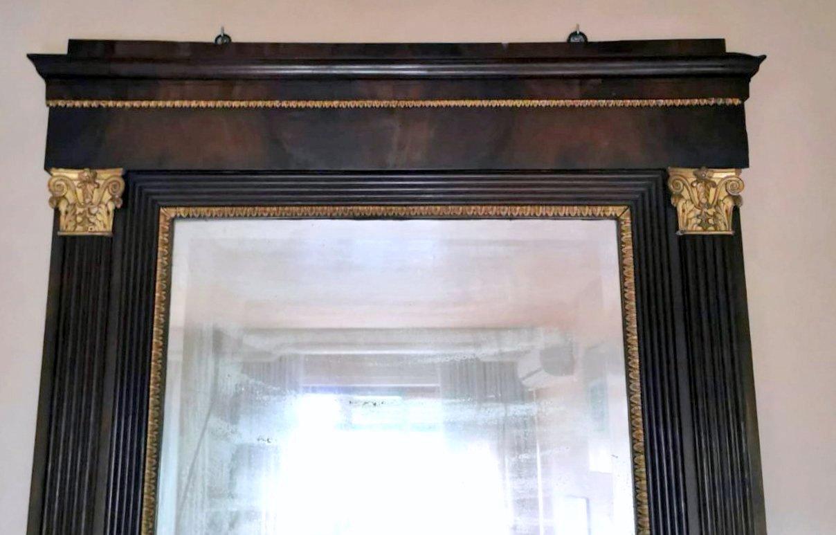 Polished Napoleon III Style Tall Austrian Wooden Frame Mercury Mirror and Gold Decoration For Sale
