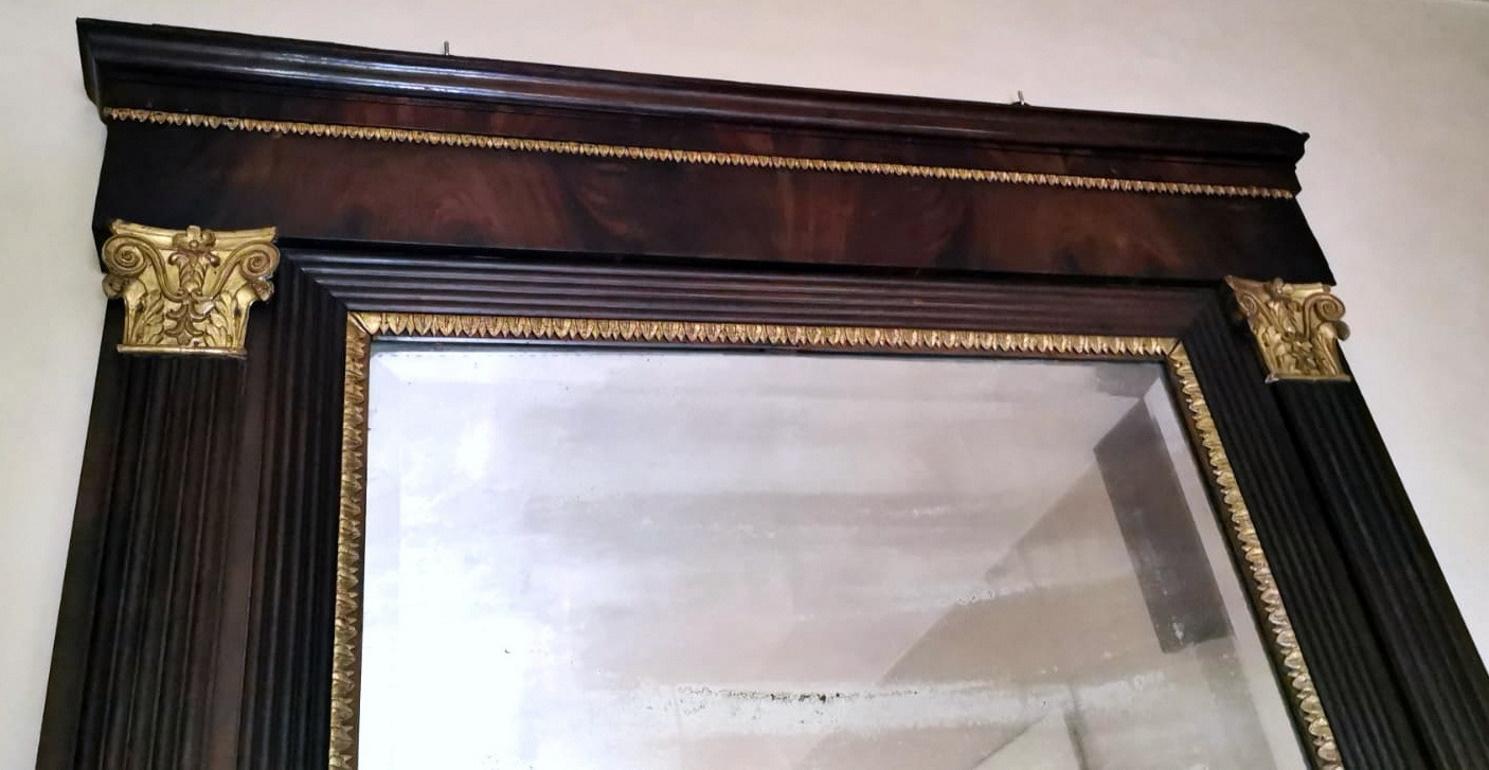 Napoleon III Style Tall Austrian Wooden Frame Mercury Mirror and Gold Decoration In Good Condition For Sale In Prato, Tuscany