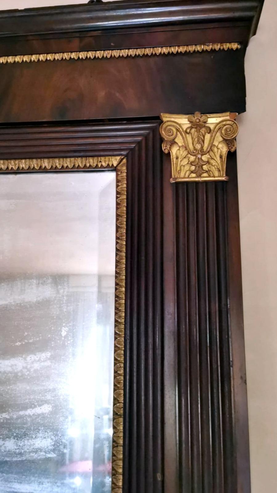 Napoleon III Style Tall Austrian Wooden Frame Mercury Mirror and Gold Decoration For Sale 3