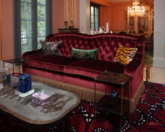 Napoleon III Style Tufted Sofa in Dedar Splendido Red Velvet with Metallic Trim