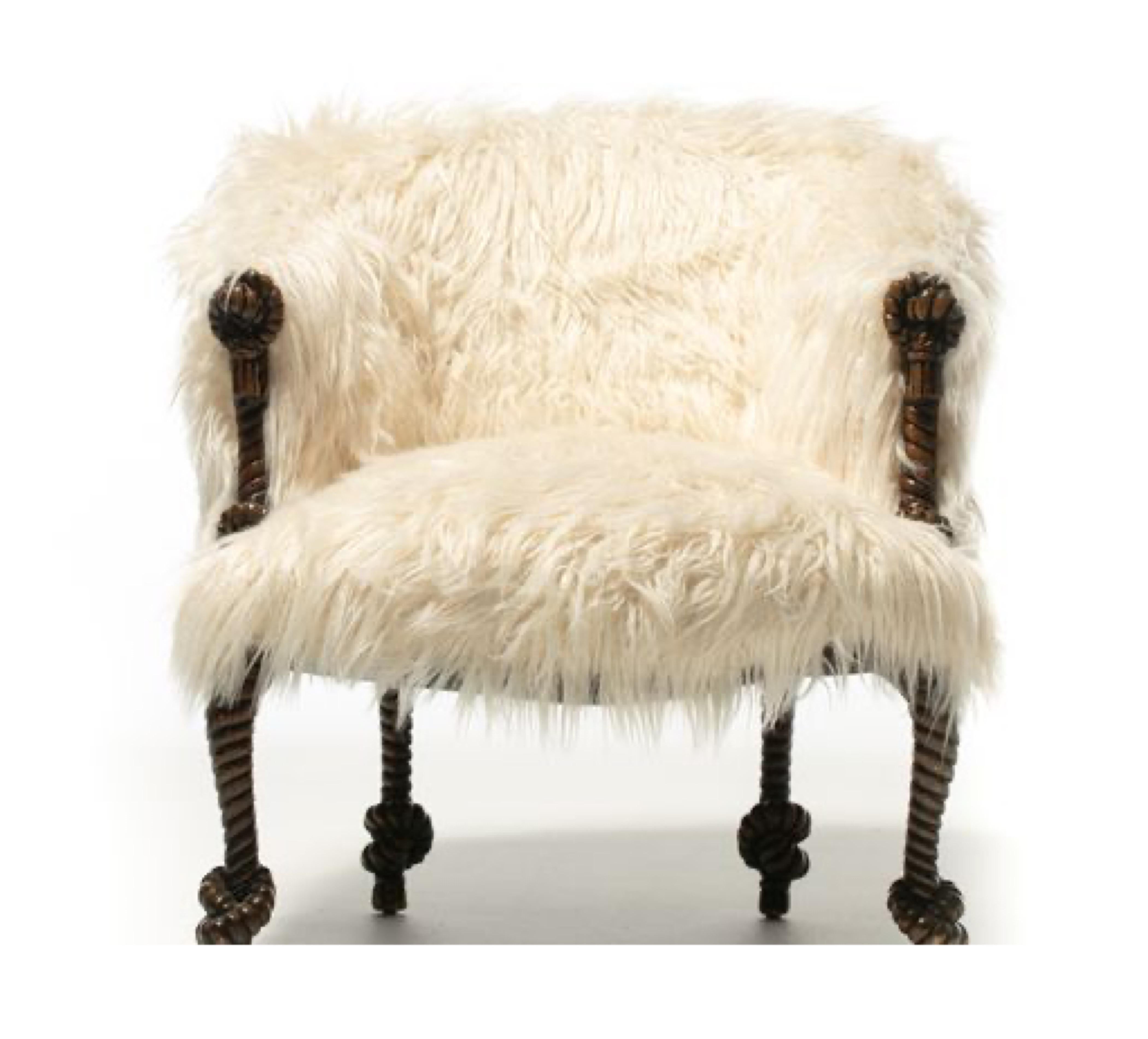 Napoleon III Style Twisted Rope & Tassel Frame Chair in Faux Fur Upholstery  5