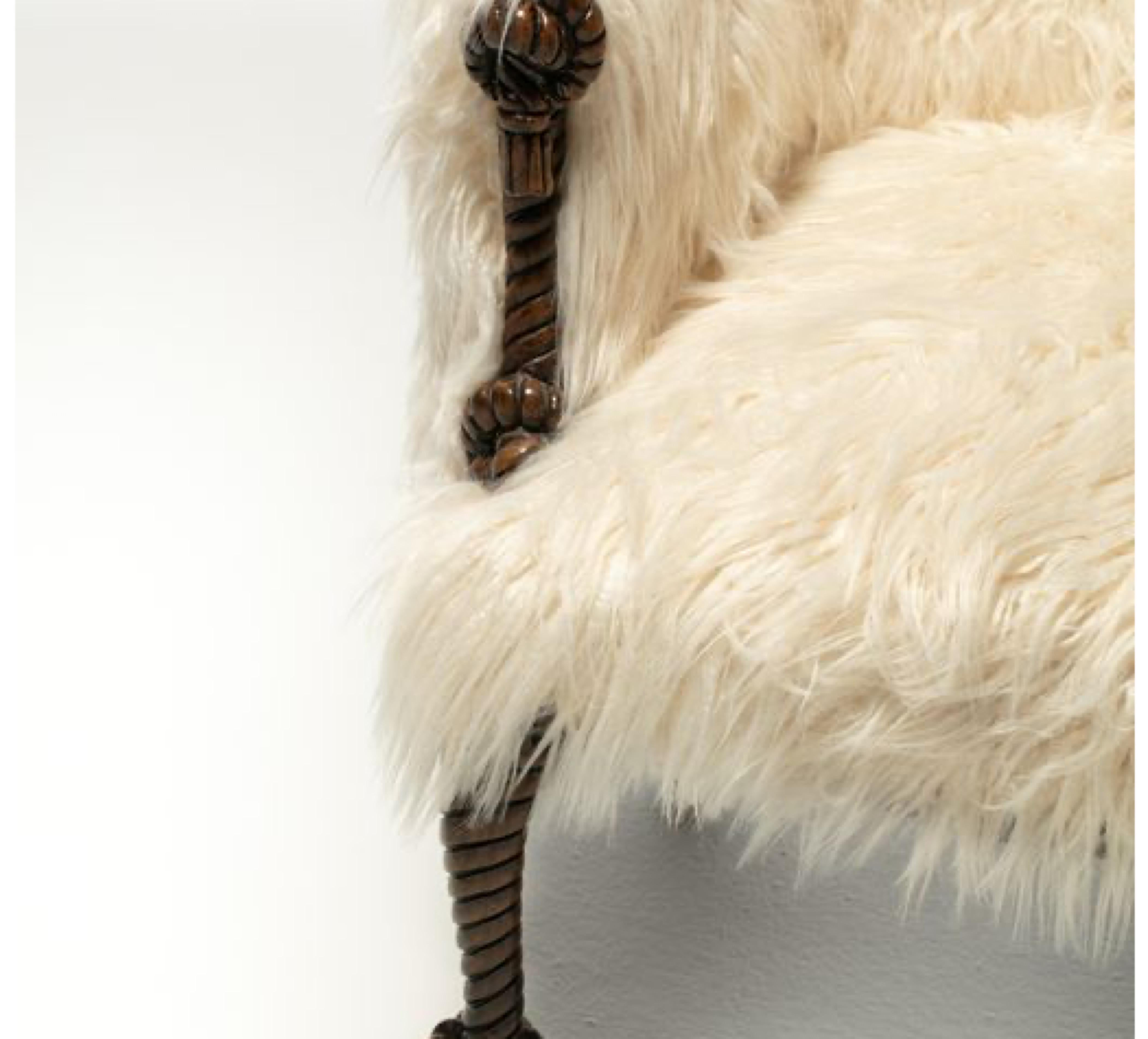 Napoleon III Style Twisted Rope & Tassel Frame Chair in Faux Fur Upholstery  In Good Condition In Saint Louis, MO