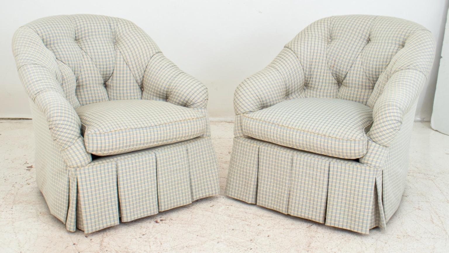 Fabric Napoleon III Style Upholstered Armchairs, Pair