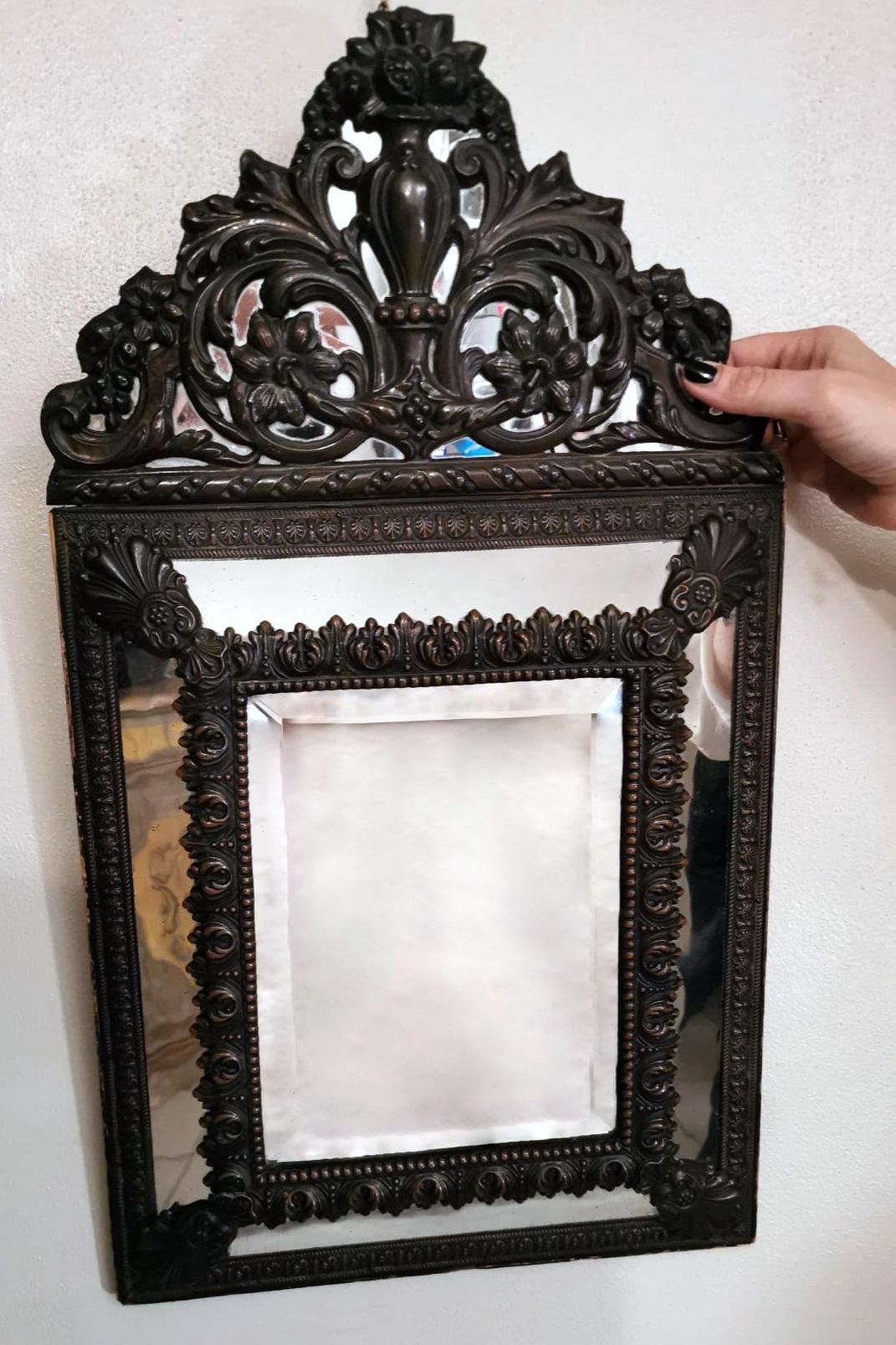 Napoleon III Style Wall Mirror in Burnished Brass 
