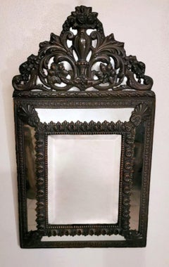 Napoleon III Style Wall Mirror in Burnished Brass "Repoussé" Workmanship