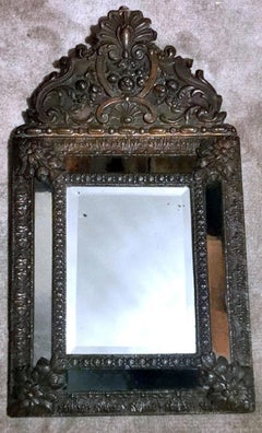 Napoleon III Style Wall Mirror In Burnished Brass "Repoussé" Workmanship