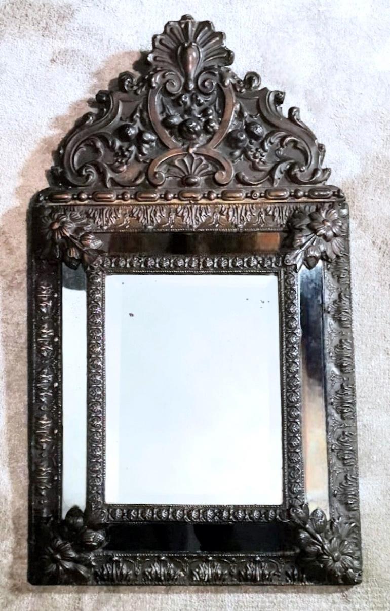 French Napoleon III Style Wall Mirror In Burnished Brass 