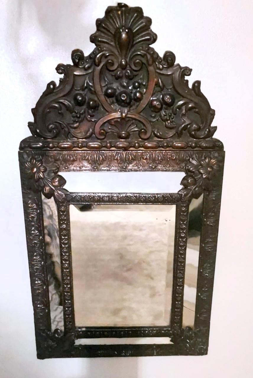 Hand-Crafted Napoleon III Style Wall Mirror In Burnished Brass 