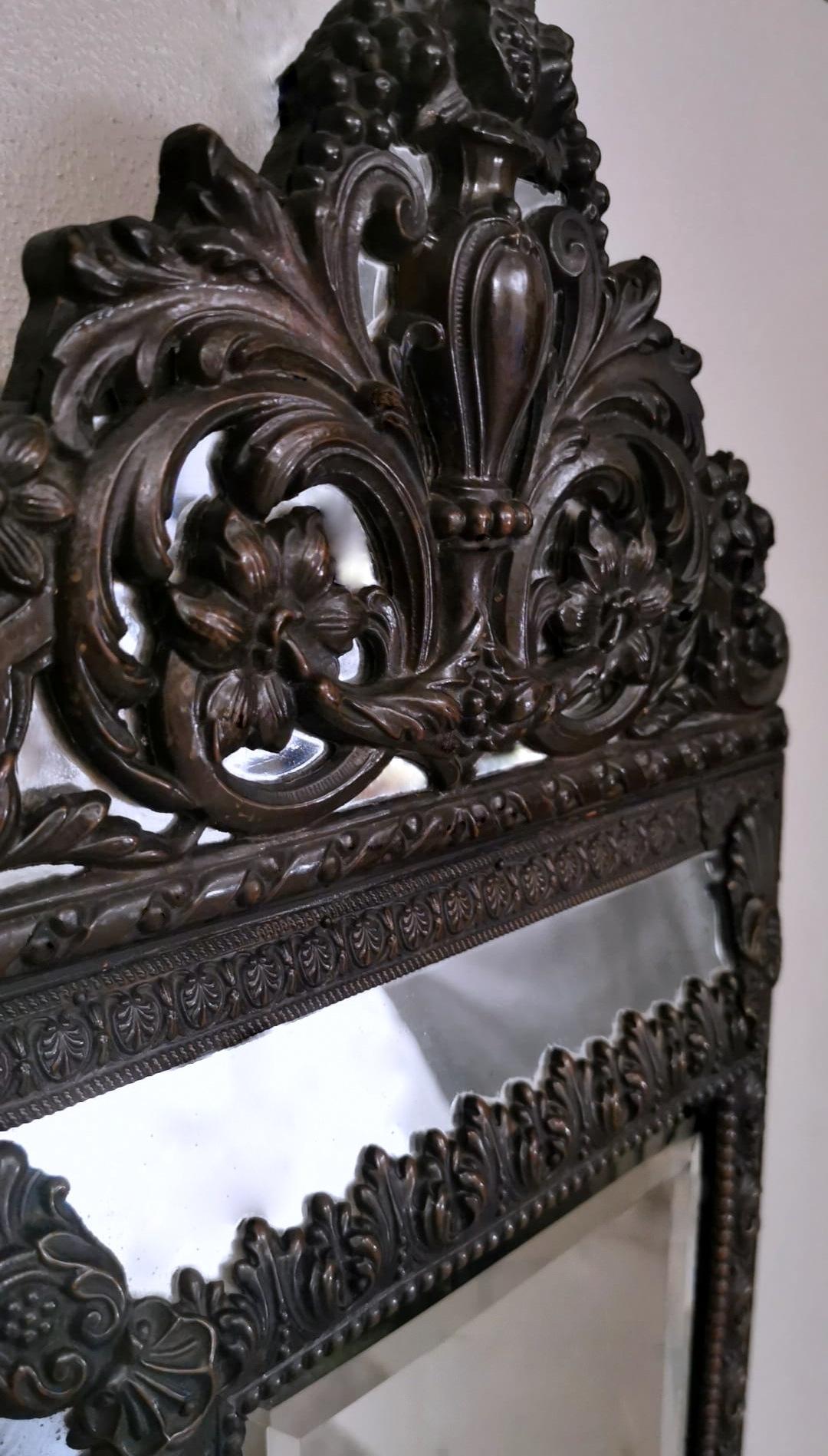 Napoleon III Style Wall Mirror in Burnished Brass 
