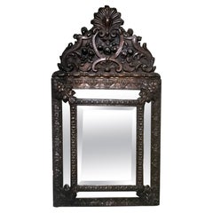 Napoleon III Style Wall Mirror In Burnished Brass "Repoussé" Workmanship