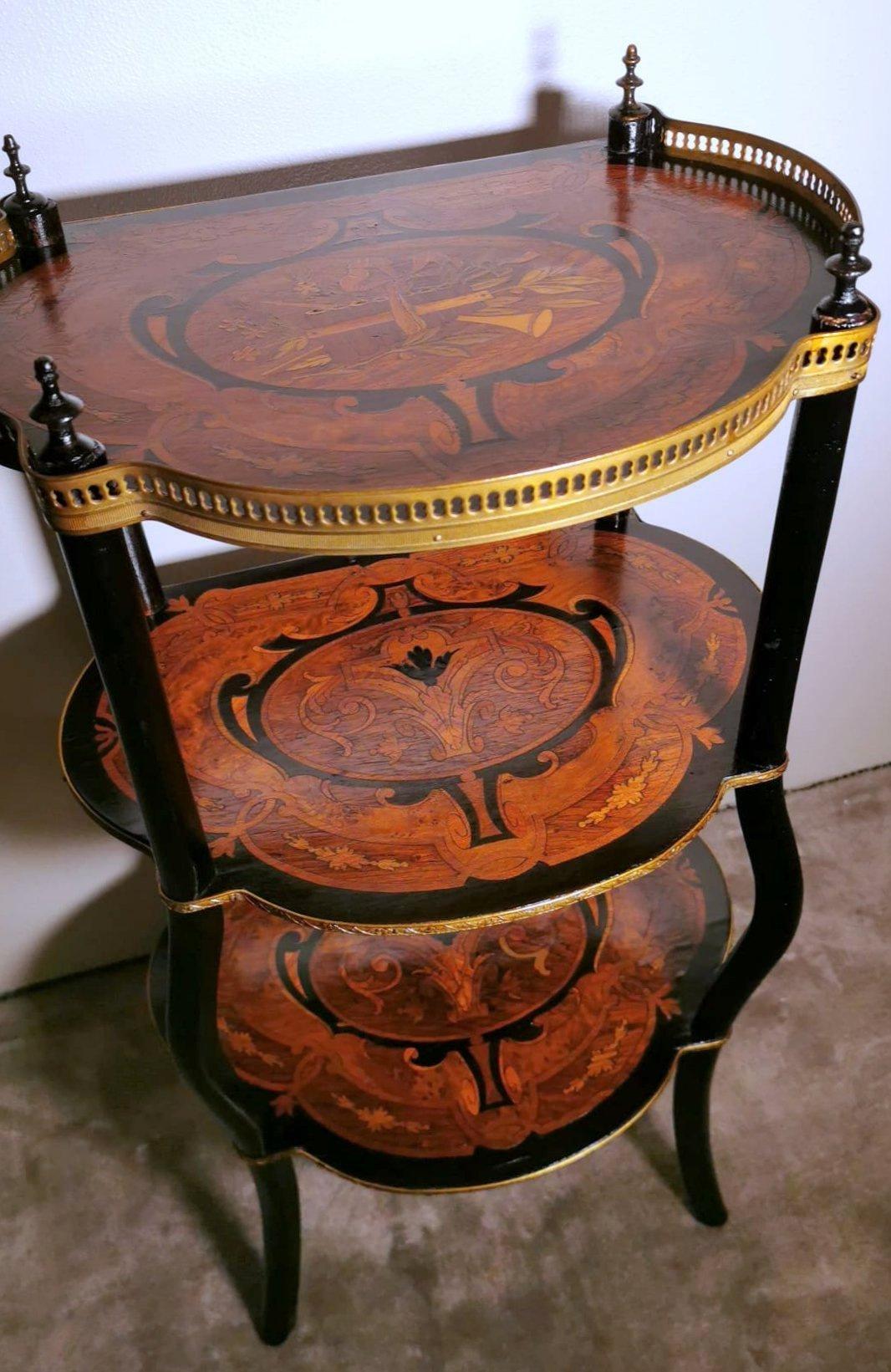 French Napoleon III Style Walnut Wall Table with Three Shelves