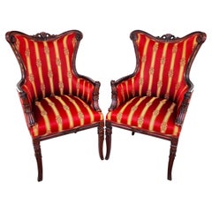 Napoleon III Style Wingback Chairs Pair