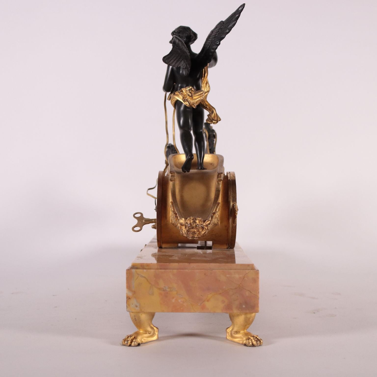 Napoleon III Table Clock Bronze Yellow Marble of Siena, France, 19th Century 7