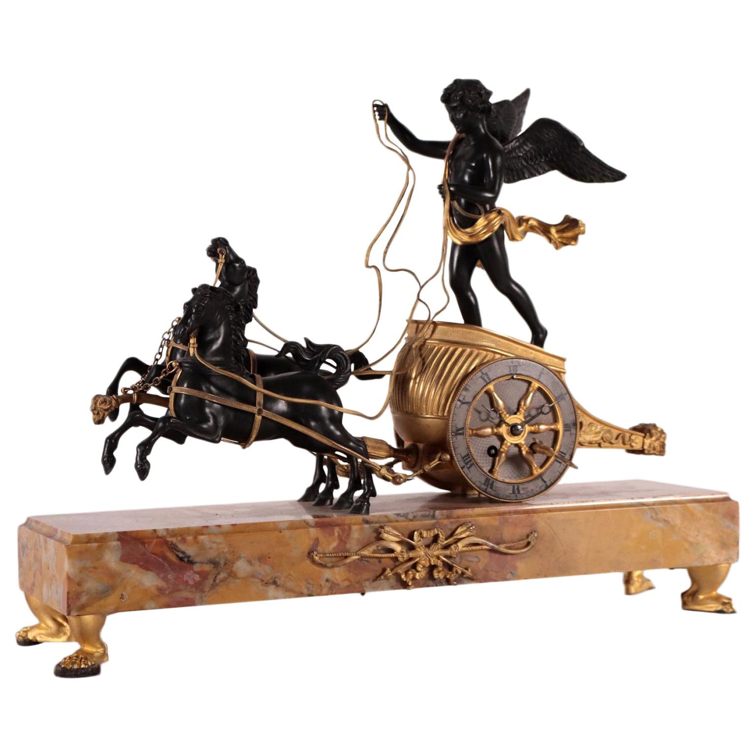 Napoleon III Table Clock Bronze Yellow Marble of Siena, France, 19th Century