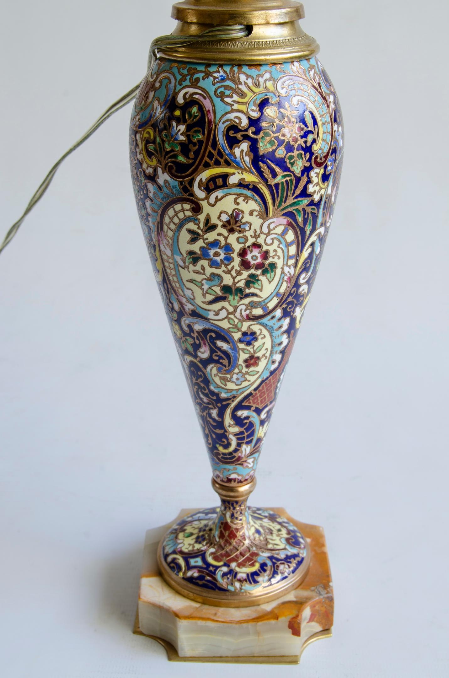 French Napoleon III Table Lamp Enamel For Sale