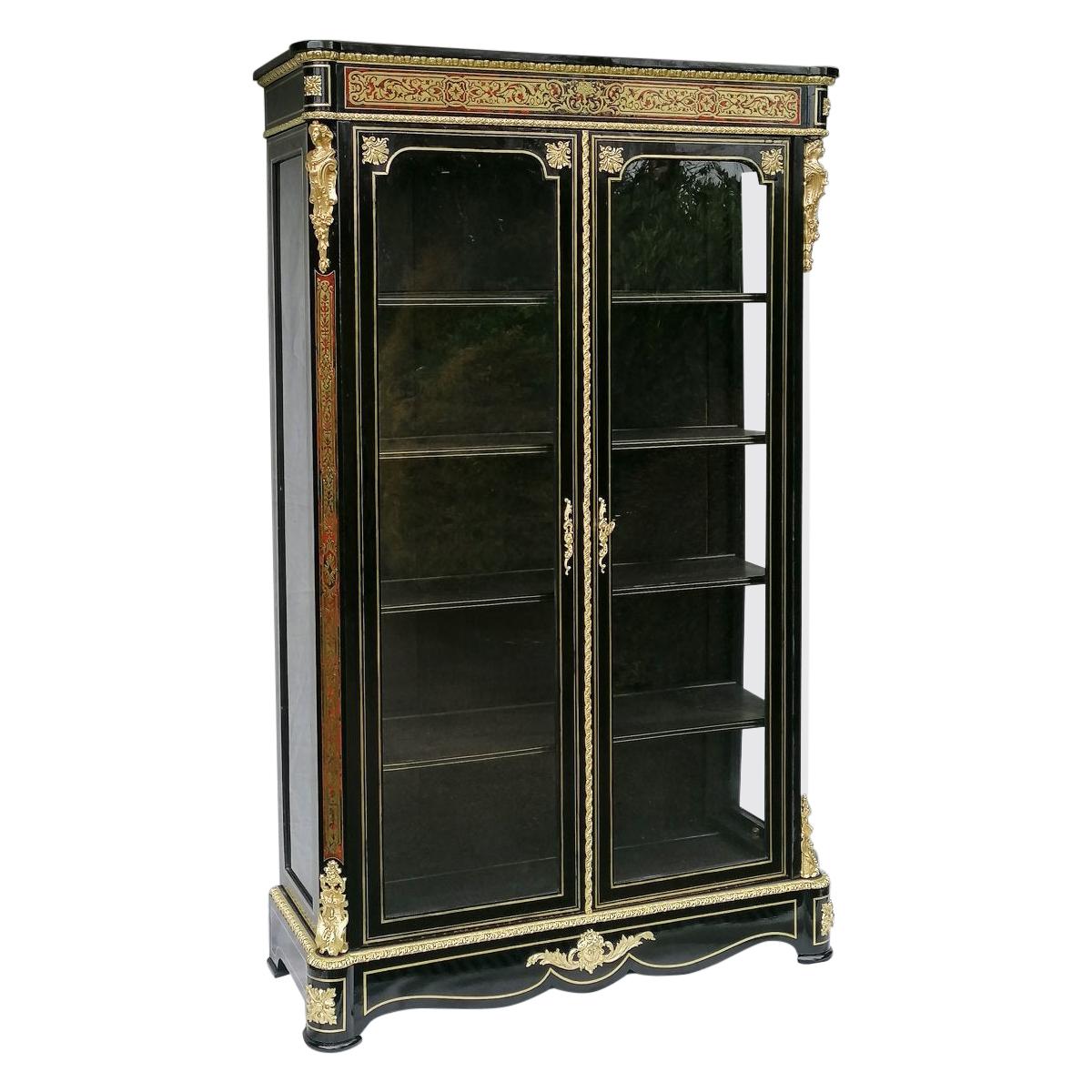 Napoleon III Tall Impressive Boule Vitrine Bookcase Cabinet, France, 1860