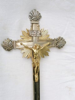 Napoleon III Tall Table Gilt and Silvered Bronze Crucifix Cross, France, 1850
