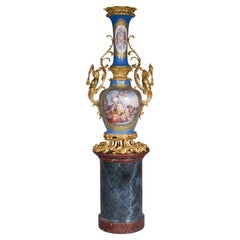 Antique Napoleon III Vase in Porcelain of Paris Mounted in Gilt Bronze with Espagnolette