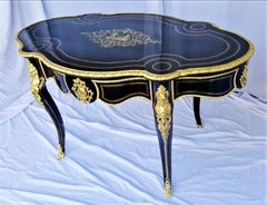 Napoleon III Violin Desk Table in Boulle Style Marquetry, 19th Century