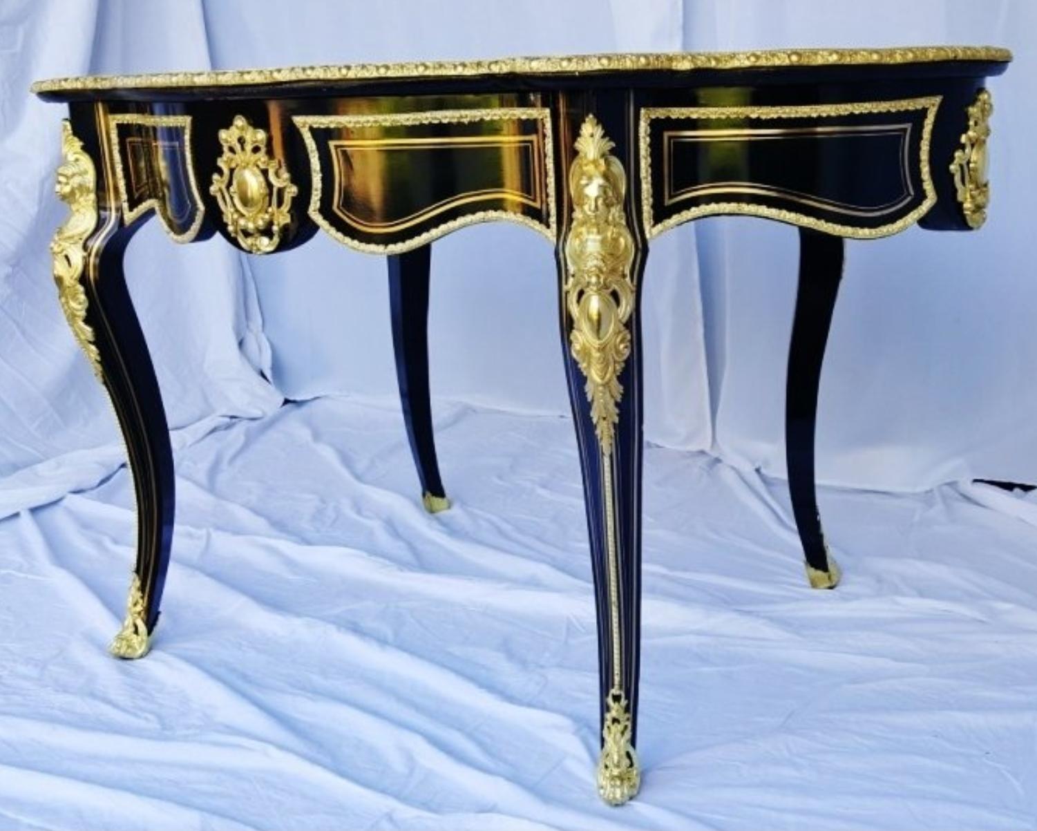 French Napoleon III Violin Desk Table in Boulle Style Marquetry, 19th Century