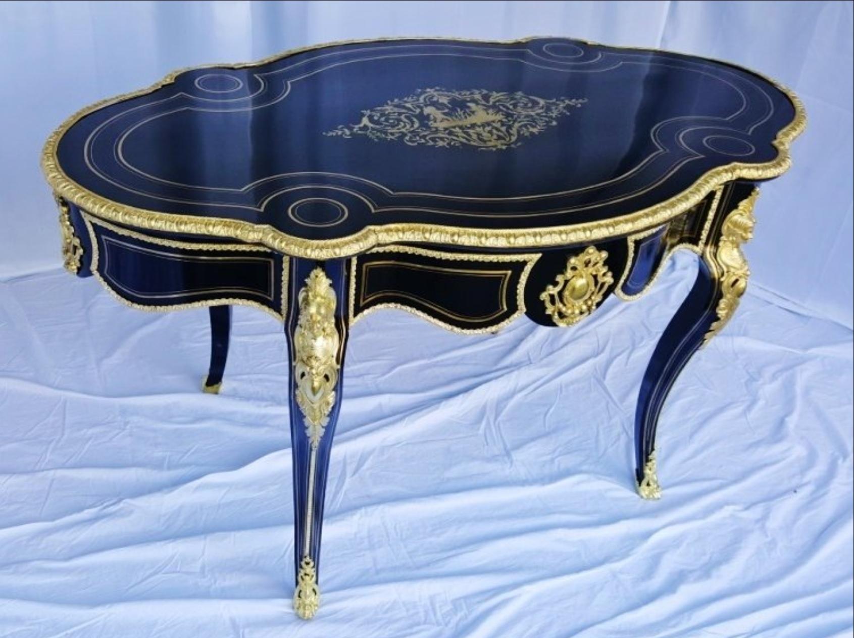 Mid-19th Century Napoleon III Violin Desk Table in Boulle Style Marquetry, 19th Century