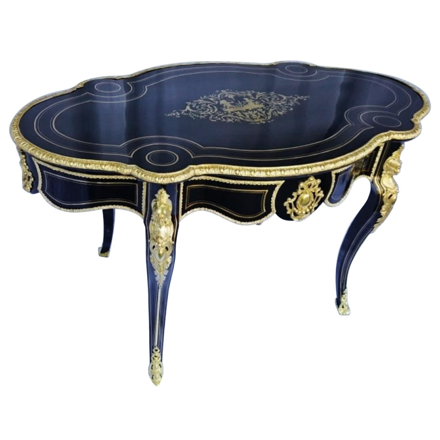 Napoleon III Violin Desk Table in Boulle Style Marquetry, 19th Century