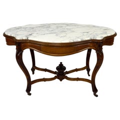 Antique Napoleon III Violin Table in Walnut and White Marble, France, circa 1880