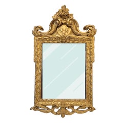 Espejo de pared Napoleón III con escudo de armas, madera tallada y dorada, Francia