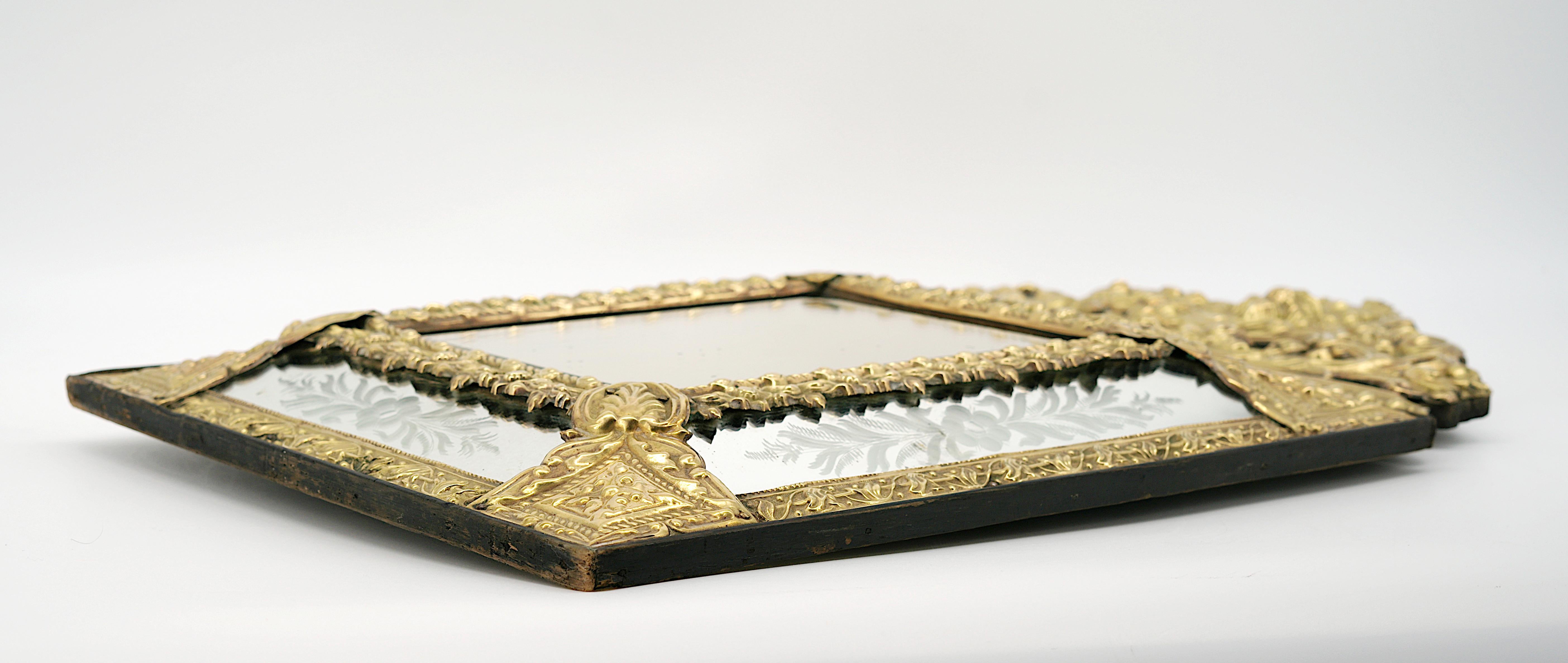 Brass Napoleon III Wall & Table Mirror, 1880s For Sale