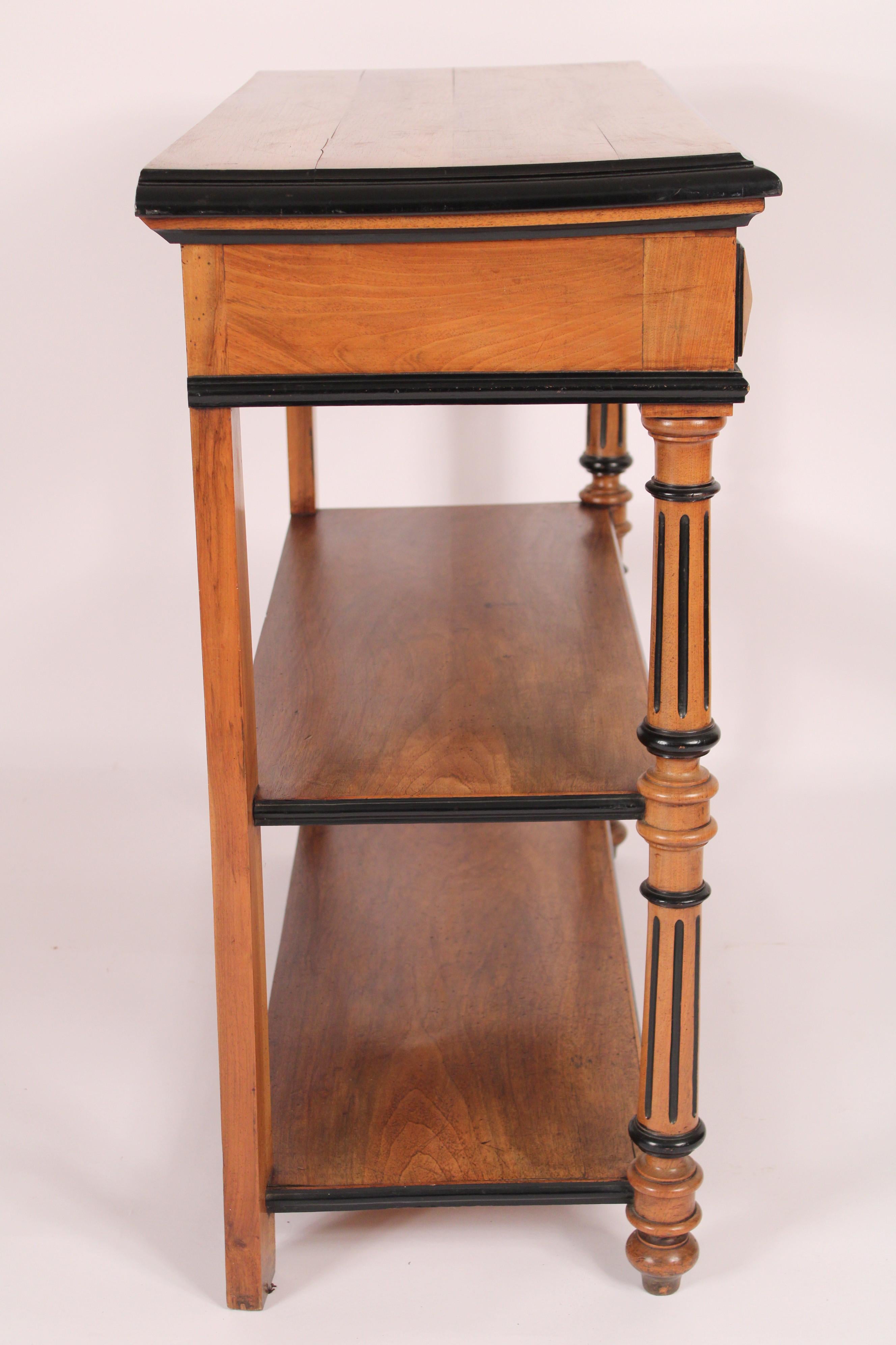 Brass Antique Napoleon III Style Walnut and Black Lacquer Etagere / Dry Bar For Sale
